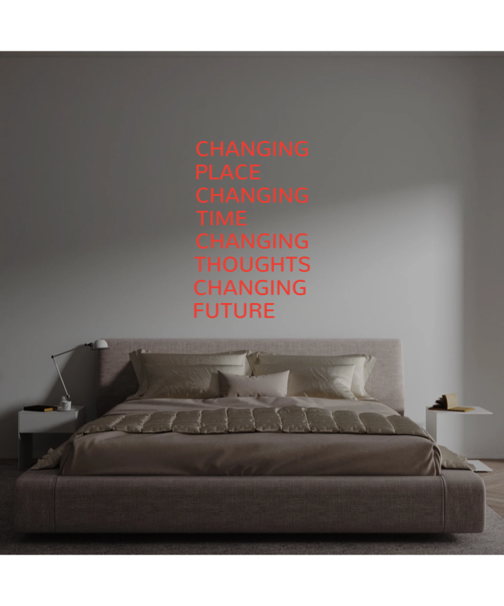 Custom text: CHANGING
PLACE
CHANGING
TIME
CHANGING
THOUGHTS
CHANGING
FUTURE